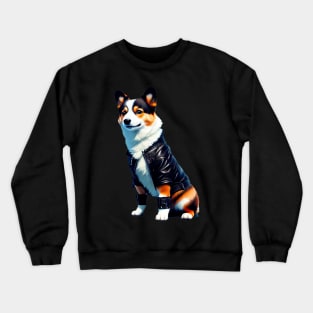 Cool Corgi in Black Leather Jacket Crewneck Sweatshirt